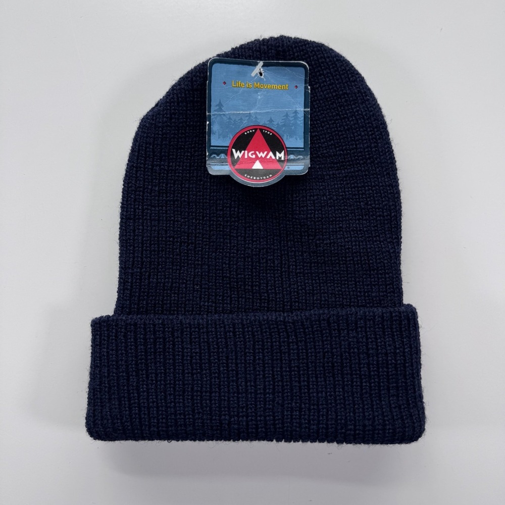 Vintage WIGWAM Winter Beanie Cuff Hat Cap 100% Worsted Wool USA Made Blue F4707